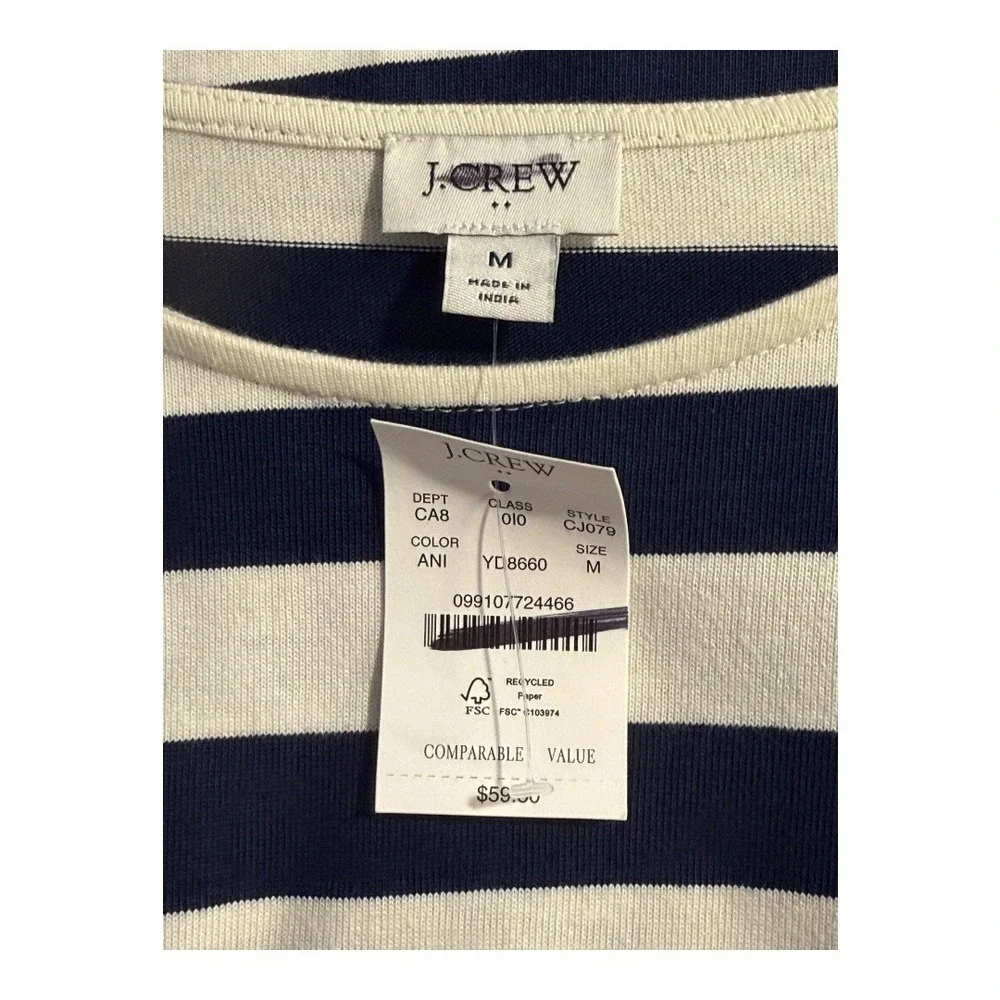 J. Crew Striped Sailor Nautical Gold‎ Button Knit Top Shirt Women's Medium NWT